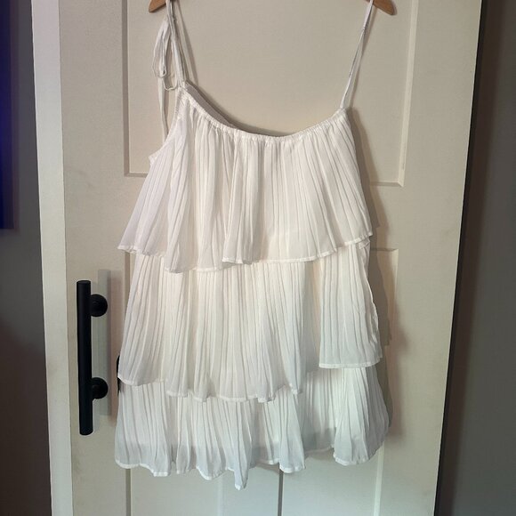 Lulus Blowing Kisses White Pleated One-Shoulder Mini Dress - XL, NWT - Picture 4 of 11
